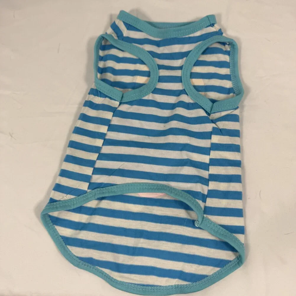 Hug Me Kiss Me Love Me Blue Stripe Dog Tank Top Size M Valentine Pet Shirt